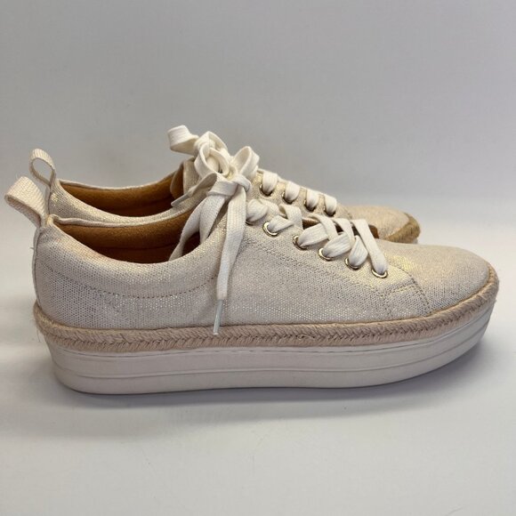 Jack Rogers Mia Platform Sneaker Size 9.5M White Gold Espadrille Style Casual - Picture 3 of 14